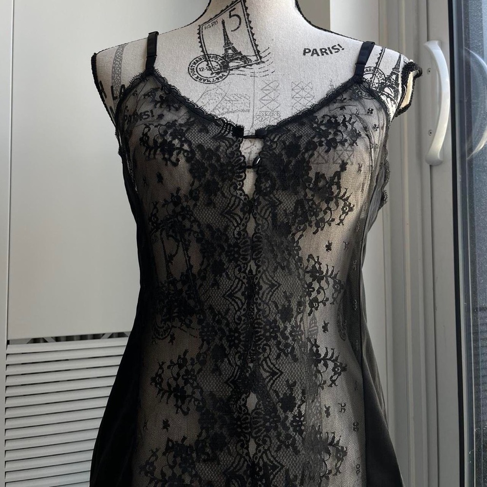 Vintage Black satin and lace delicate tank